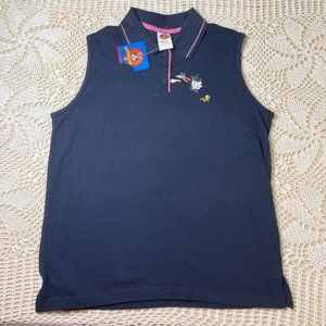 VTG Y2K Looney Tunes Women's L Sylvester Tweety Embroidered Sleeveless Shirt